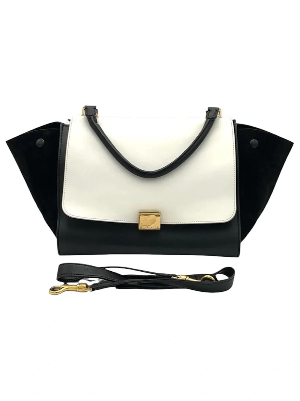 Celine Black and White Trapeze Satchel with Gold Hardware